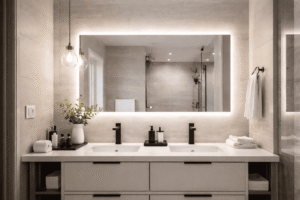 "Best modern bathroom mirrors in 2026 featuring LED backlit design and minimalist vanity setup."