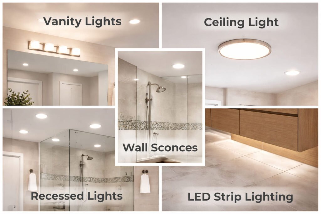different types of bathroom lighting fixtures vanity ceiling recessed sconces