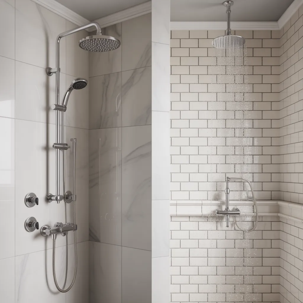 Comparison between modern shower system and regular single shower head