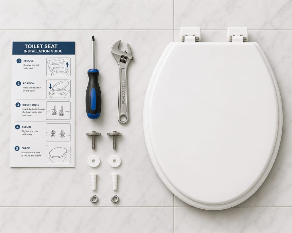 Tools and materials needed for toilet seat installation