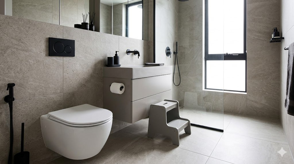 Modern family bathroom with a durable and comfortable toilet seat