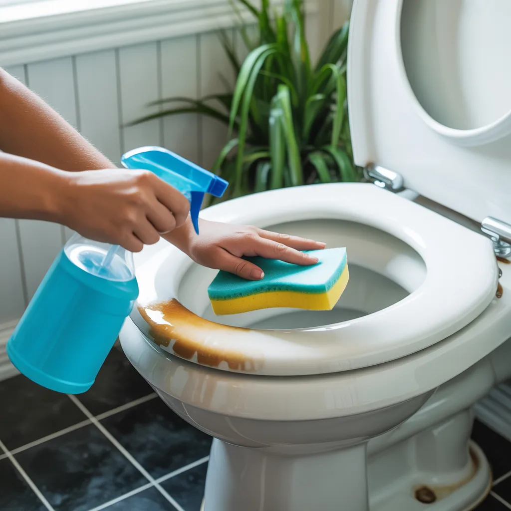 Cleaning a discoloured toilet seat with household cleaners