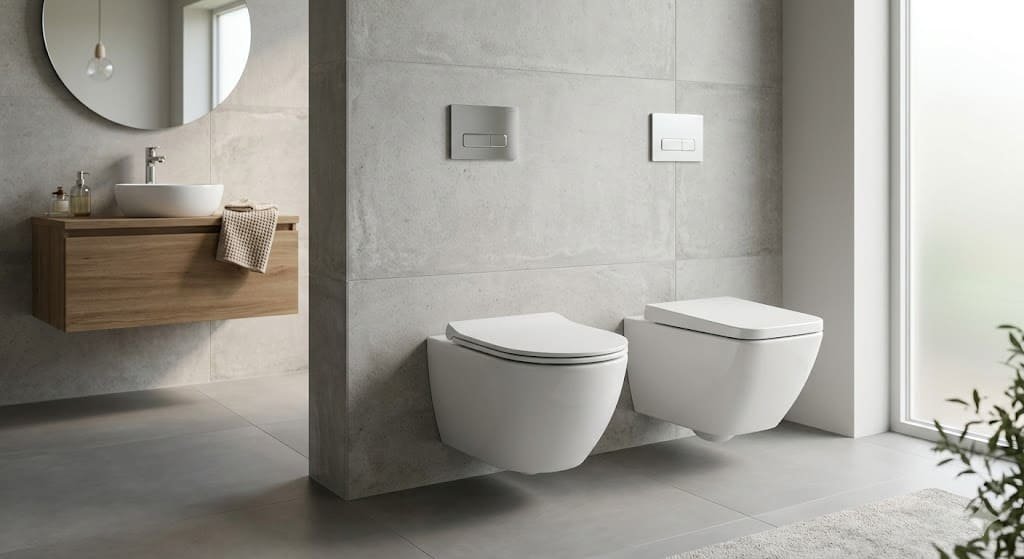 D-Shaped vs Square Toilet Seats comparison showing two different modern toilet seat designs in a clean bathroom setting