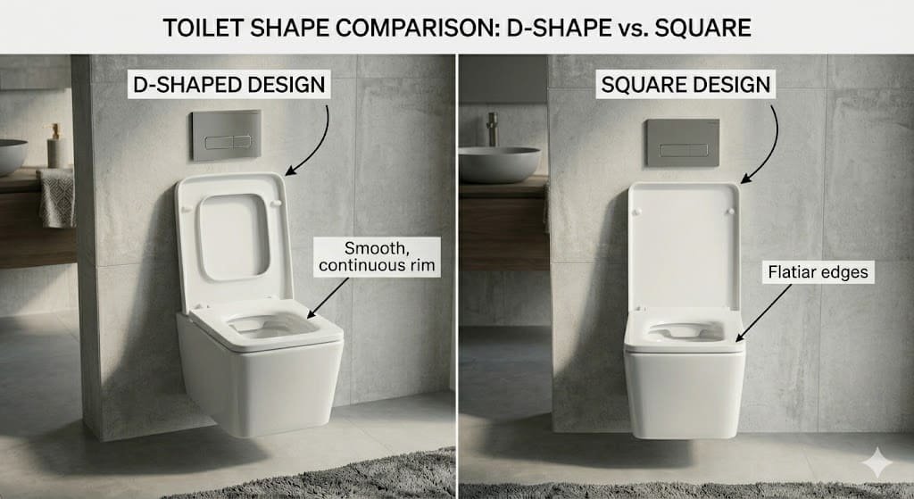 Side-by-side comparison of D-shaped vs square toilet seats showing design differences