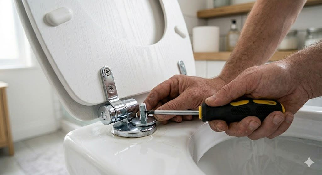 Tightening toilet seat bolts to stop squeaking sounds