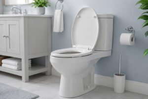 Clean toilet seat in modern bathroom showing proper usage and hygiene for beginners learning how to use a toilet seat correctly
