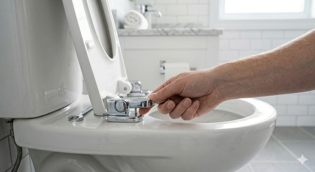 Maintaining toilet seat hinges to prevent it from not staying up.