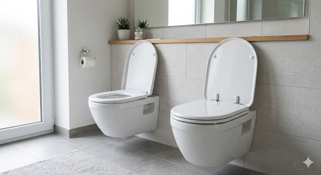 Plastic vs MDF toilet seat comparison in a modern bathroom