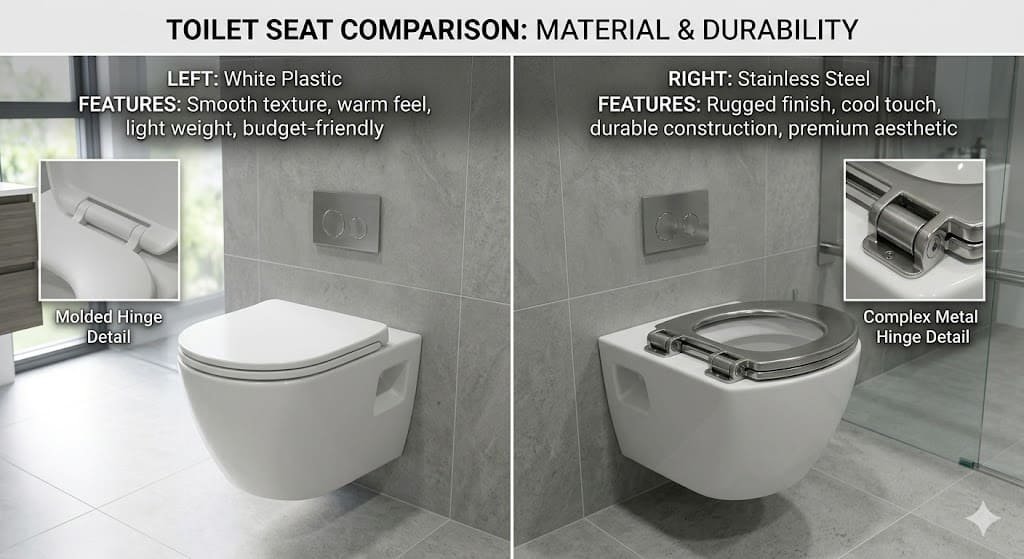 Plastic vs stainless steel toilet seat side by side comparison