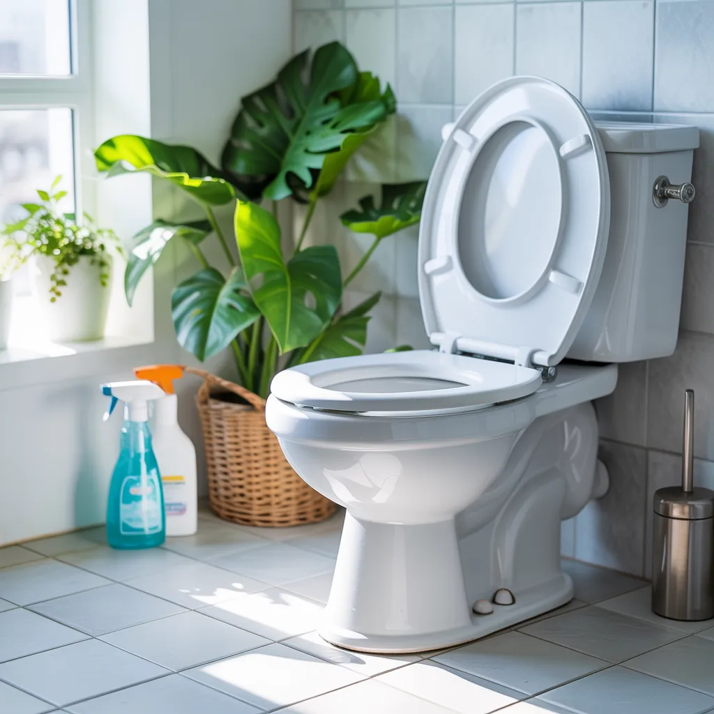 Clean toilet seat in a well-maintained bathroom
