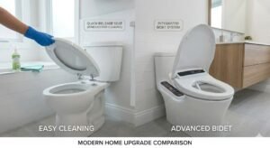 Quick-release vs bidet toilet seats comparison in a modern bathroom