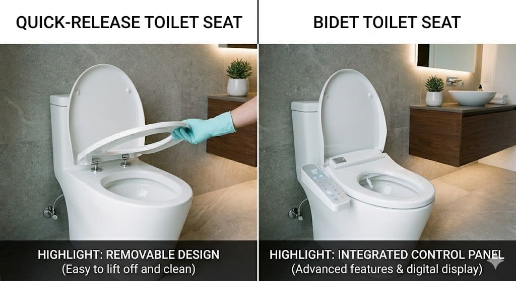 Comparison between quick-release and bidet toilet seats