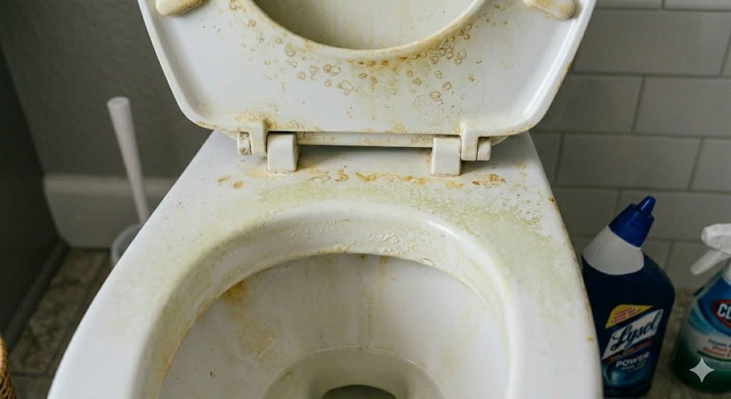 Yellow stains and discoloration on a toilet seat