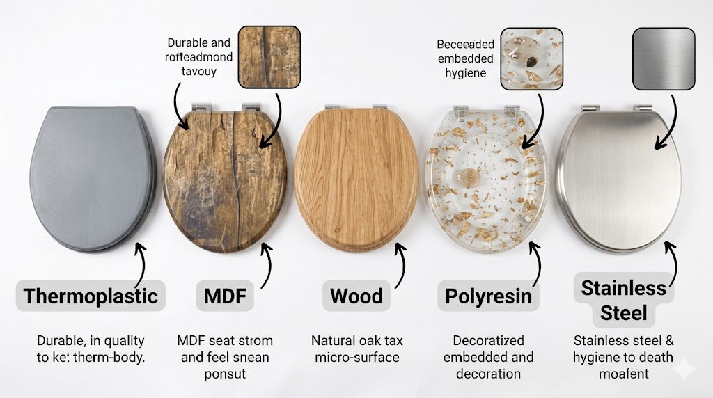 Comparison chart showing common toilet seat material types and textures
