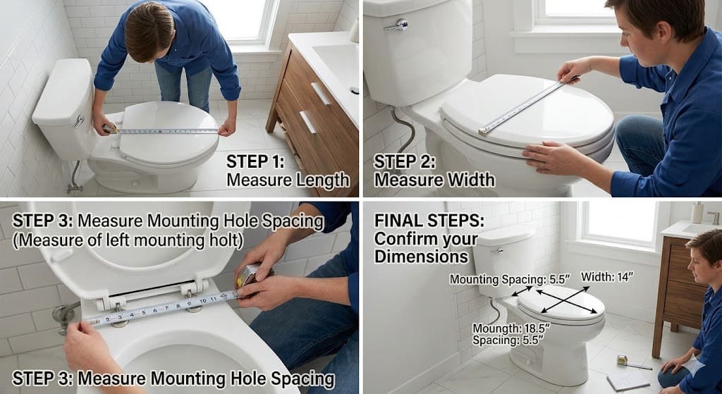 Measuring a standard toilet seat for replacement