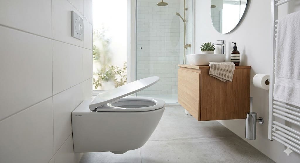 Soft-close toilet seat installed on a modern toilet in a clean bathroom
