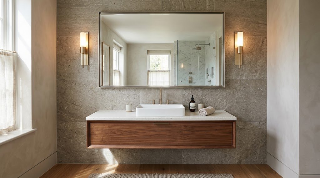 Bathroom mirror width compared with vanity size